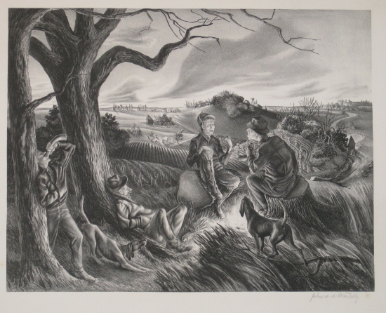 Appraisal: JOHN DE MARTELLY Blue Valley Fox Hunt Lithograph x mm