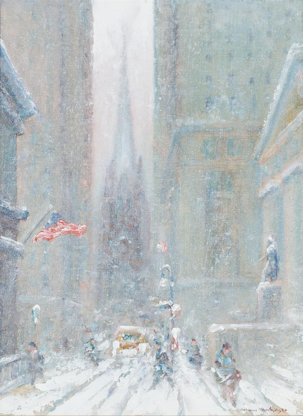 Appraisal: JOHANN BERTHELSEN American - Wall Street in Winter oil on