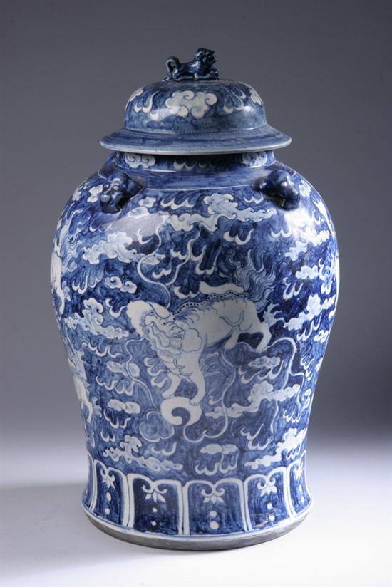 Appraisal: CHINESE BLUE AND WHITE PORCELAIN BALUSTER JAR AND COVER th