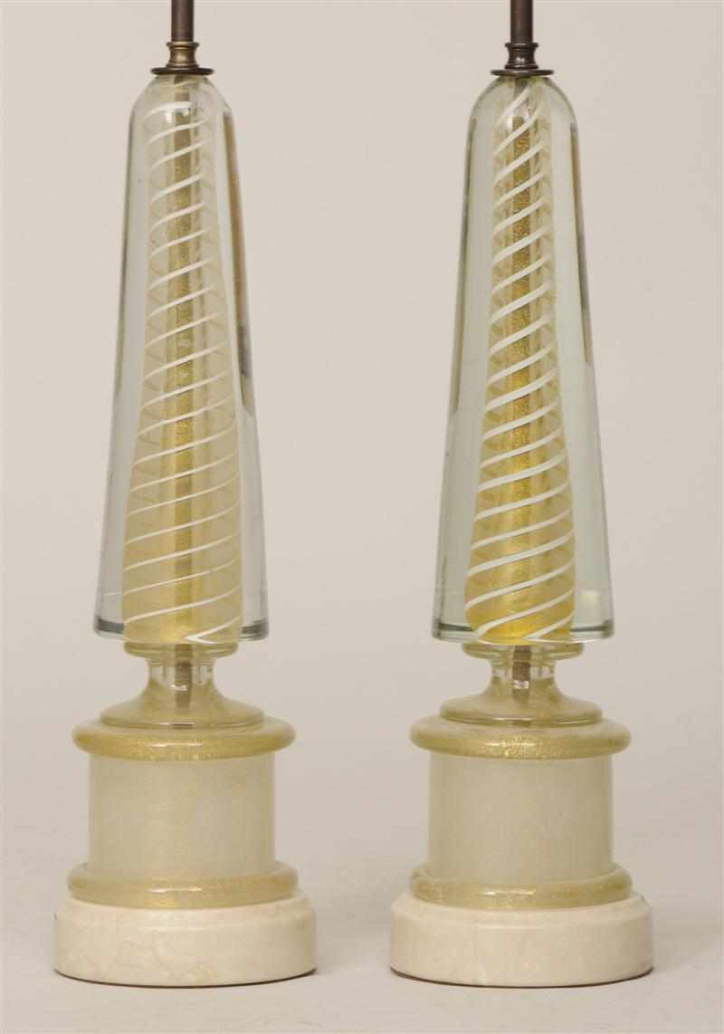 Appraisal: PAIR OF ITALIAN MURANO GLASS LAMPS Pair of tapered columnar