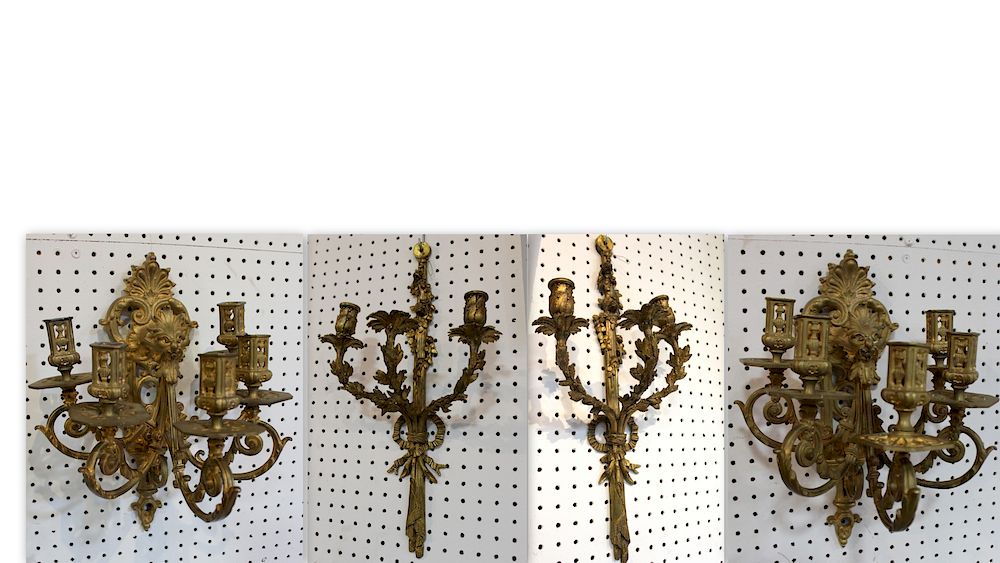 Appraisal: Pairs Of Bronze Sconces Signed From a Larchmont estate arm