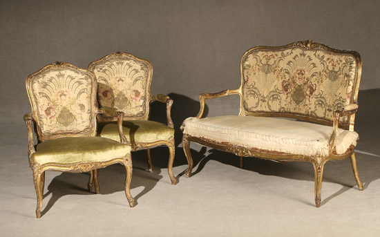 Appraisal: Louis XV Style Giltwood Three-Piece Salon Group Circa Consisting of