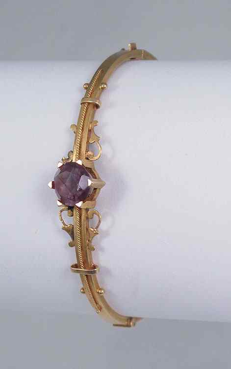 Appraisal: ANTIQUE KT GOLD AMETHYST BANGLE BRACELET Ca late 's Estimated