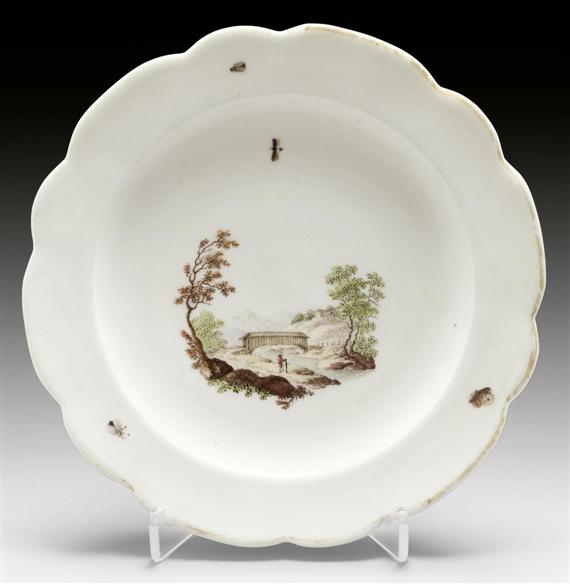 Appraisal: FOUR SMALL PLATES WITH LANDSCAPE PAINTING ZURICH CIRCA Underglaze blue