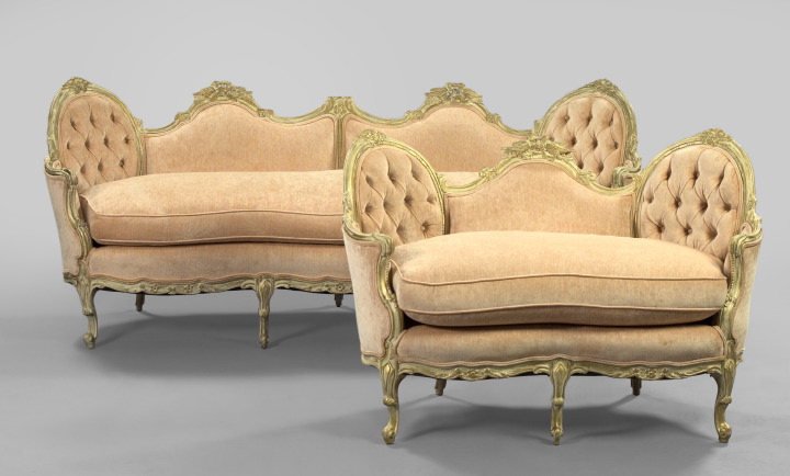 Appraisal: Two-Piece Continental Carved Ivory-Pickled and Antiqued Beechwood Parlor Suite in