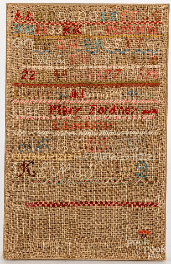 Appraisal: Lancaster Pennsylvania wool on linen sampler Lancaster Pennsylvania wool on