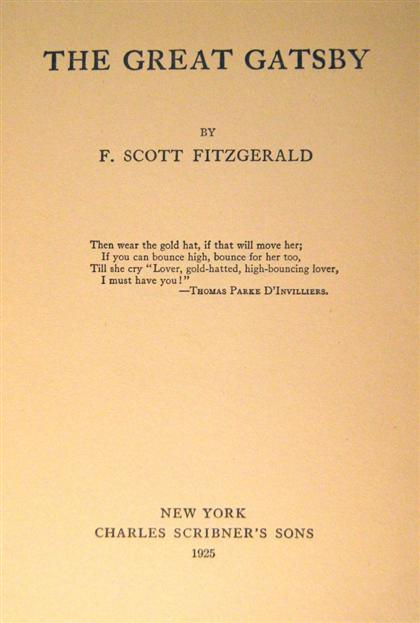 Appraisal: vol Fitzgerald F Scott The Great Gatsby New York Charles