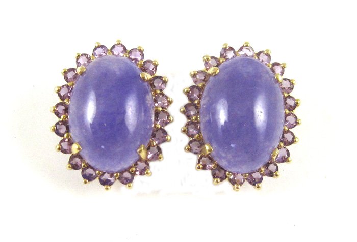 Appraisal: PAIR OF LAVENDER JADE AND AMETHYST EARRINGS each k yellow