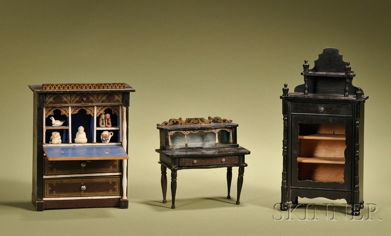 Appraisal: Three German Miniature Furniture Articles c Waltershausen Pugin Gothic secretaire