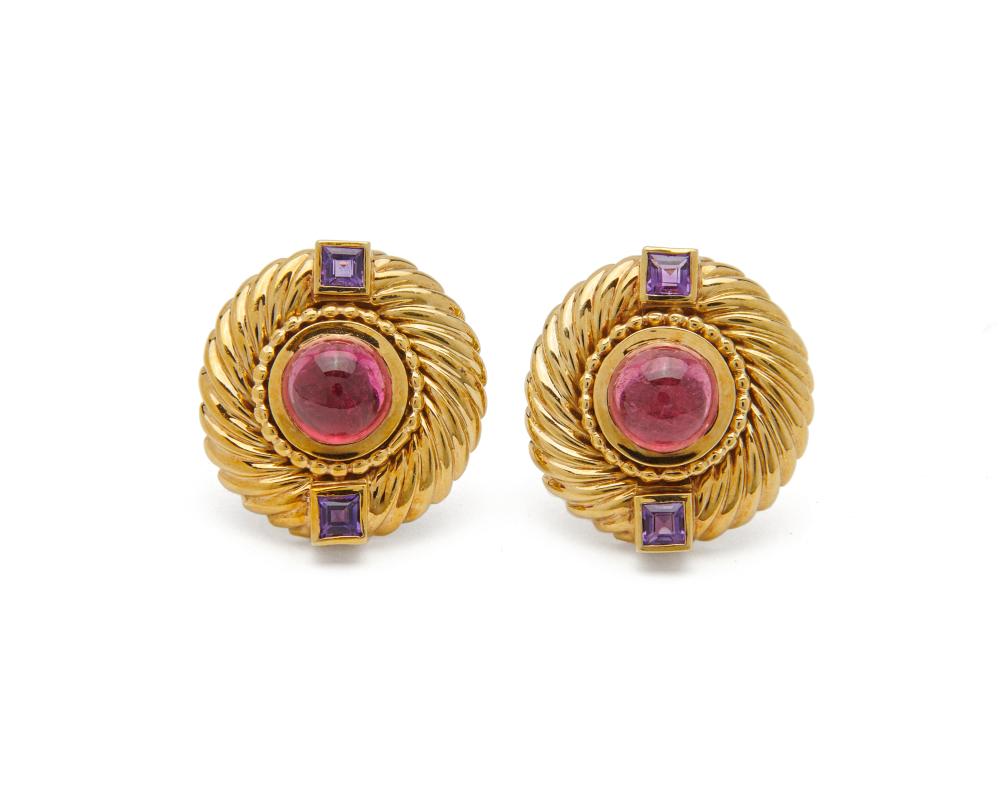 Appraisal: DAVID YURMAN K Gold Tourmaline and Amethyst Earclips each centering