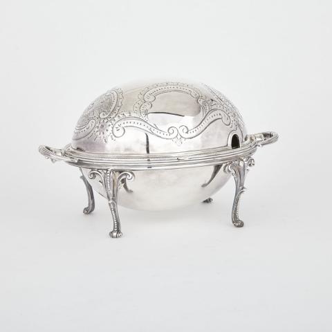 Appraisal: Edwardian Silver Plated Oval Breakfast Dish Walker Hall early th