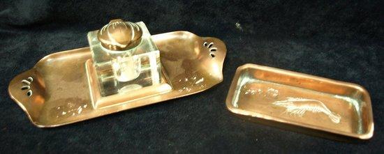 Appraisal: An Art Nouveau rectangular copper ink stand and pen tray