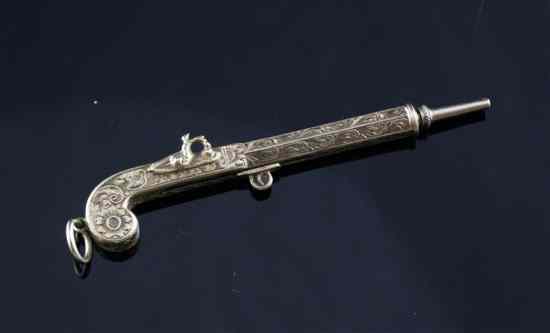 Appraisal: An Edwardian novelty telescopic pencil modelled as a pistol ins