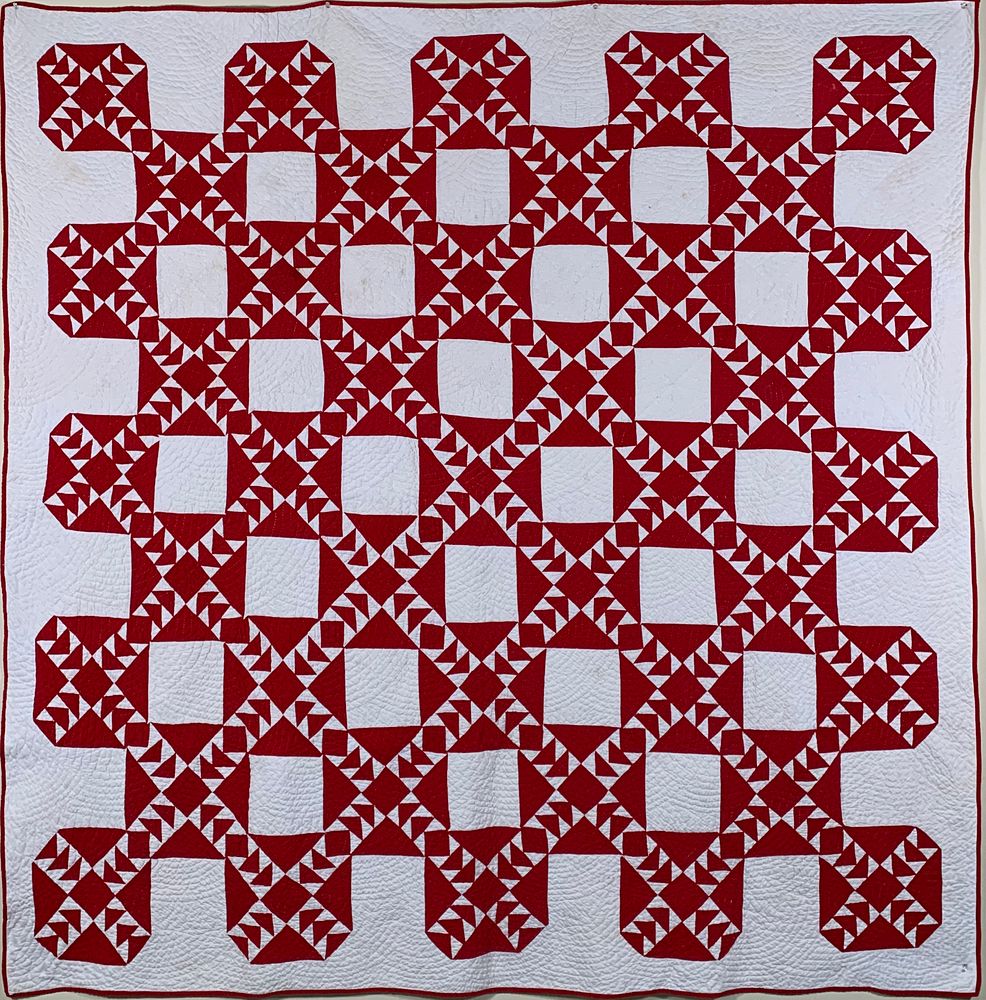 Appraisal: Red and White Flying Geese Patchwork Quilt circa s Red