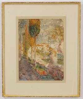 Appraisal: Fred Drowne signed W c Mediterranean garden Mid th century