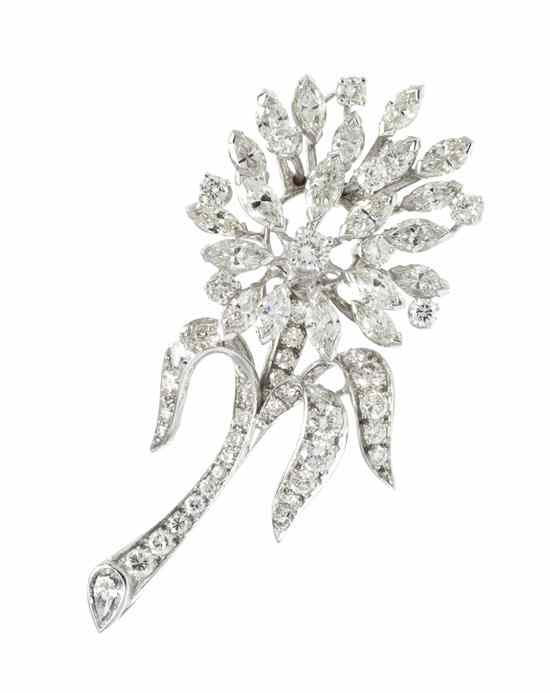 Appraisal: A Vintage Platinum and Diamond Flower Brooch containing marquise cut