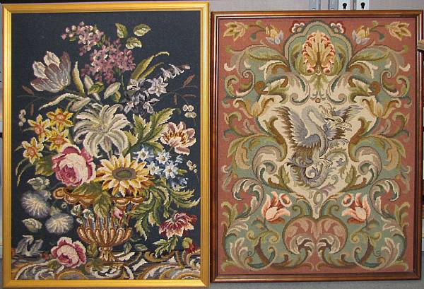 Appraisal: Two framed needlework panels work of Dr Van Derby Worked