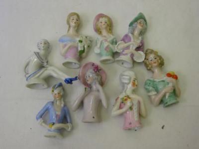 Appraisal: Eight porcelain pin cushion dolls one modelled as a full