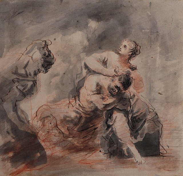 Appraisal: FRENCH SCHOOL TH CENTURY Samson and Delilah pen ink sepia