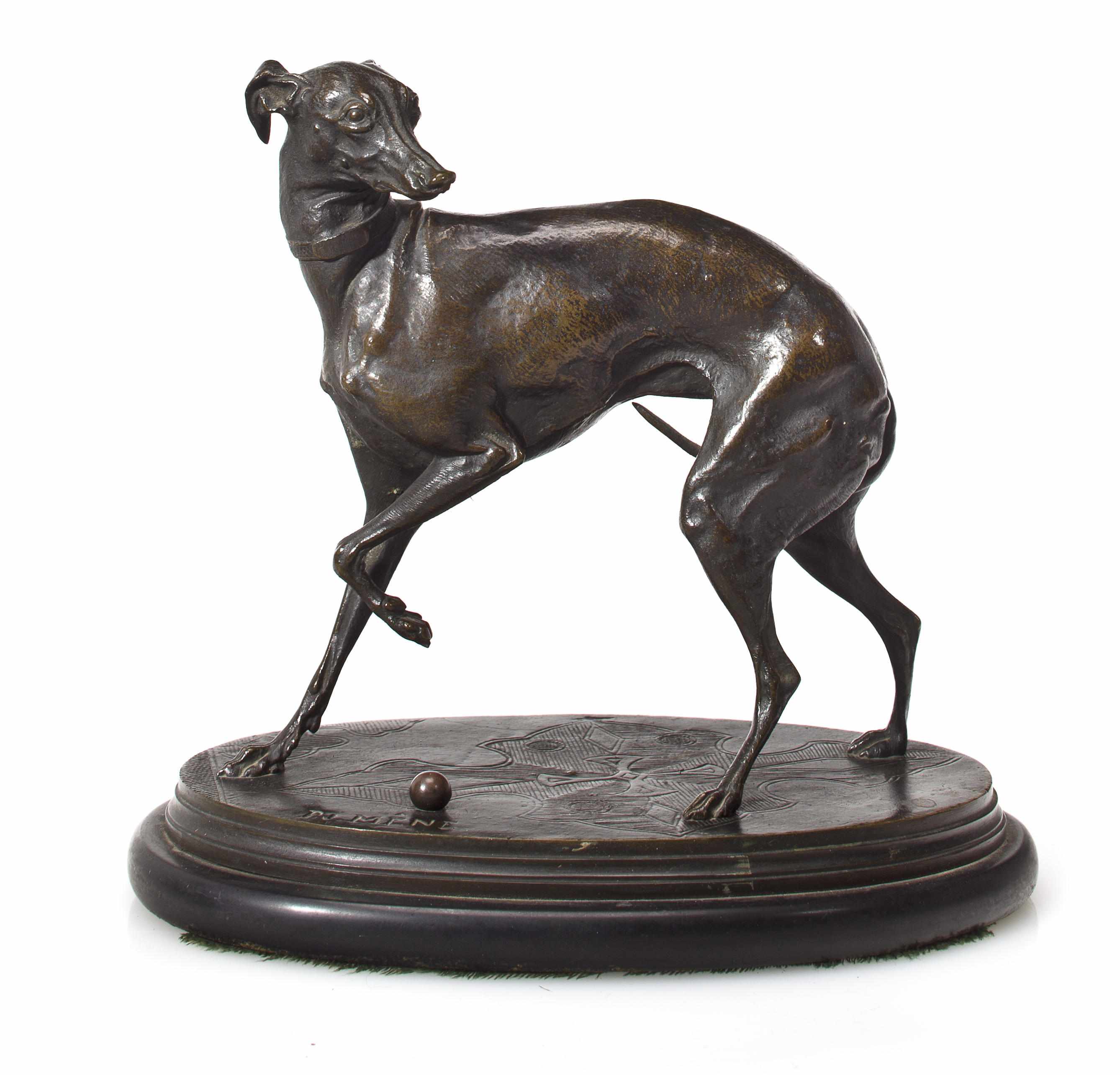 Appraisal: A patinated bronze sculpture model of the Whippet Jiji after