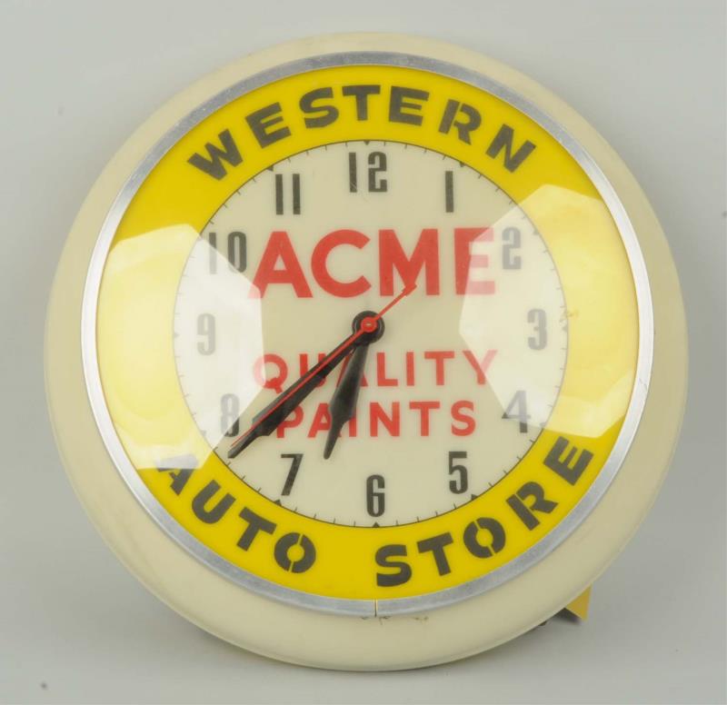 Appraisal: Western Auto Acme Paints Advertising Clock This s era electric