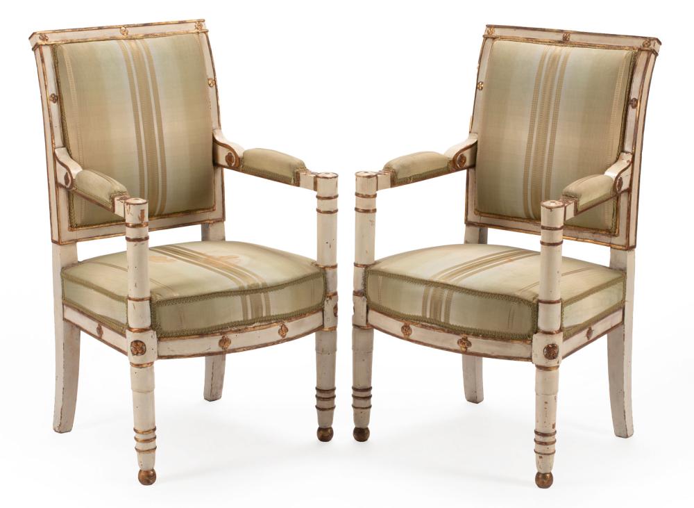 Appraisal: Pair of Italian Neoclassical Painted and Parcel Gilt Fauteuils th