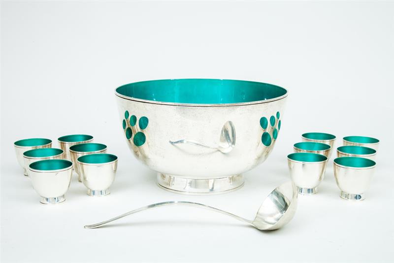 Appraisal: Towle Sterling Silver and Enamel Punch Set Mid- th Century