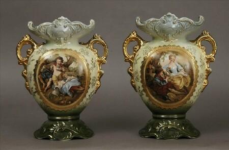 Appraisal: Pair of English Gilt and Polychrome Decorated Ironstone Vases Each