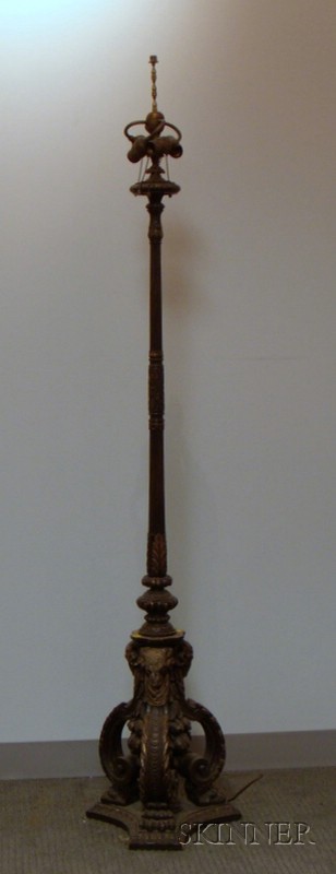 Appraisal: Etruscan-style Carved Wood Columnar Floor Lamp