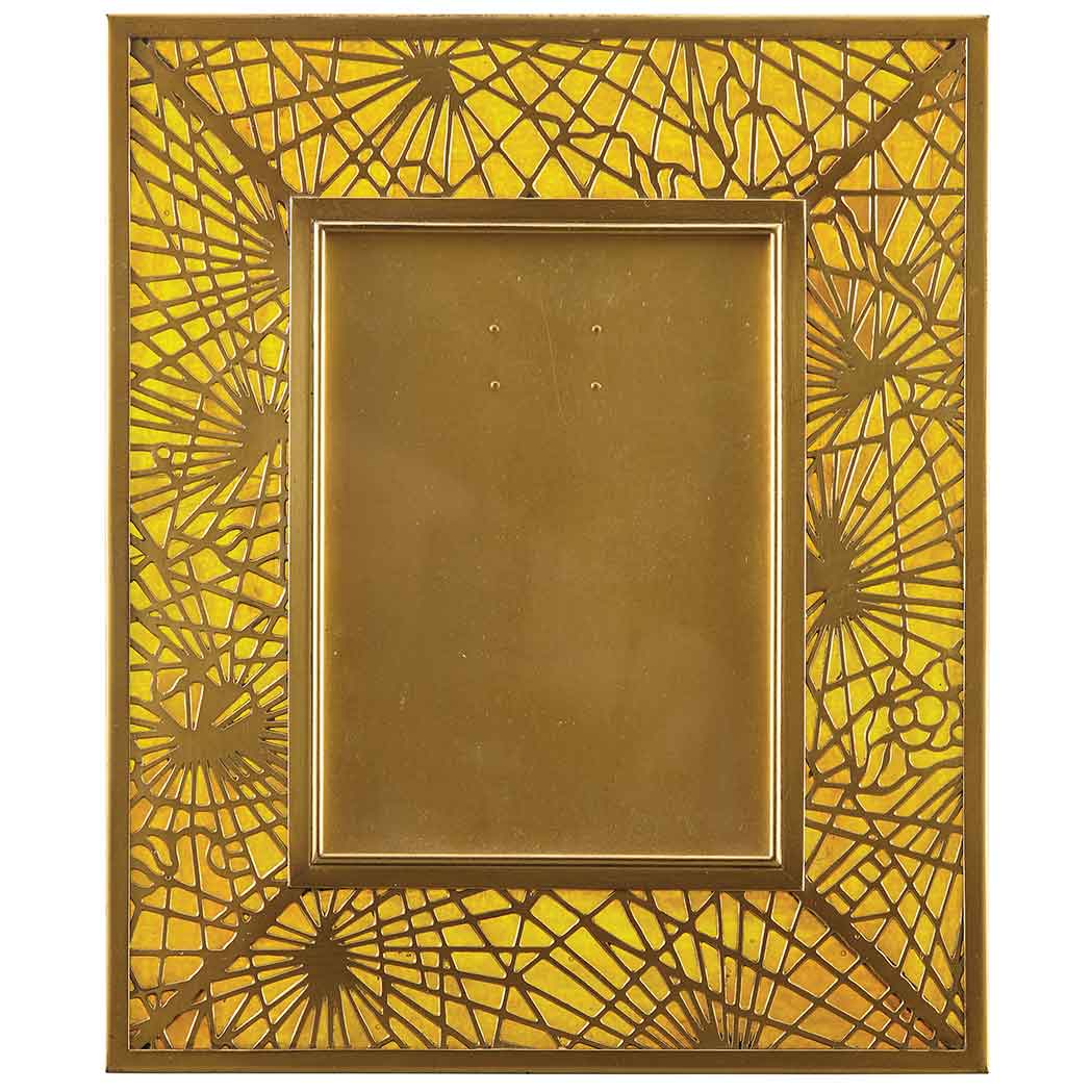 Appraisal: Tiffany Studios Gilt-Bronze and Favrile Glass Photograph Frame Circa -