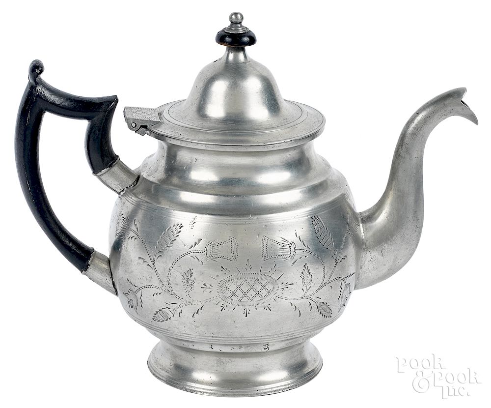 Appraisal: New York pewter teapot New York pewter teapot ca bearing