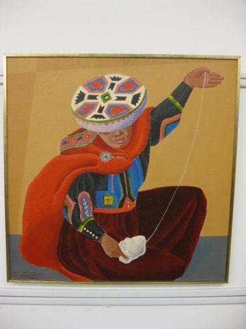 Appraisal: Smino Sanchez Oil figure with string Peruvian artist square estate