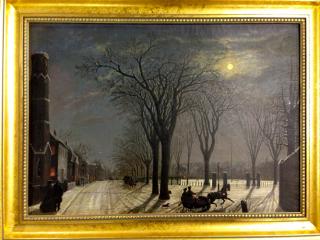 Appraisal: Circa o c Salem Mass winter town sleigh scene under