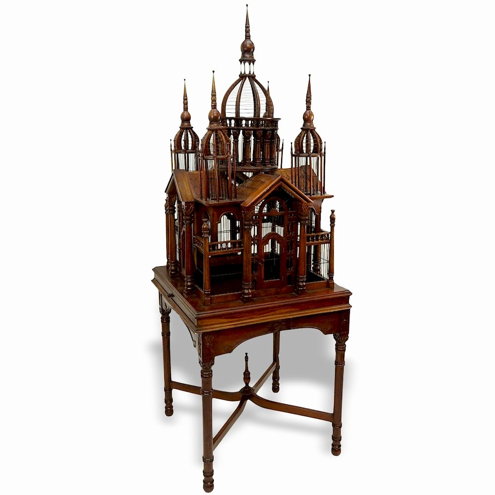 Appraisal: Victorian Style Architectural Birdcage Victorian Style Architectural Cathedral Hand Carved