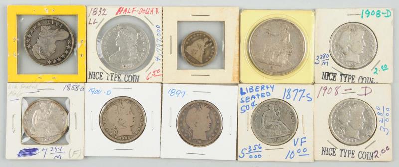 Appraisal: Large Lot of Type Coins half dollar VF half dollar