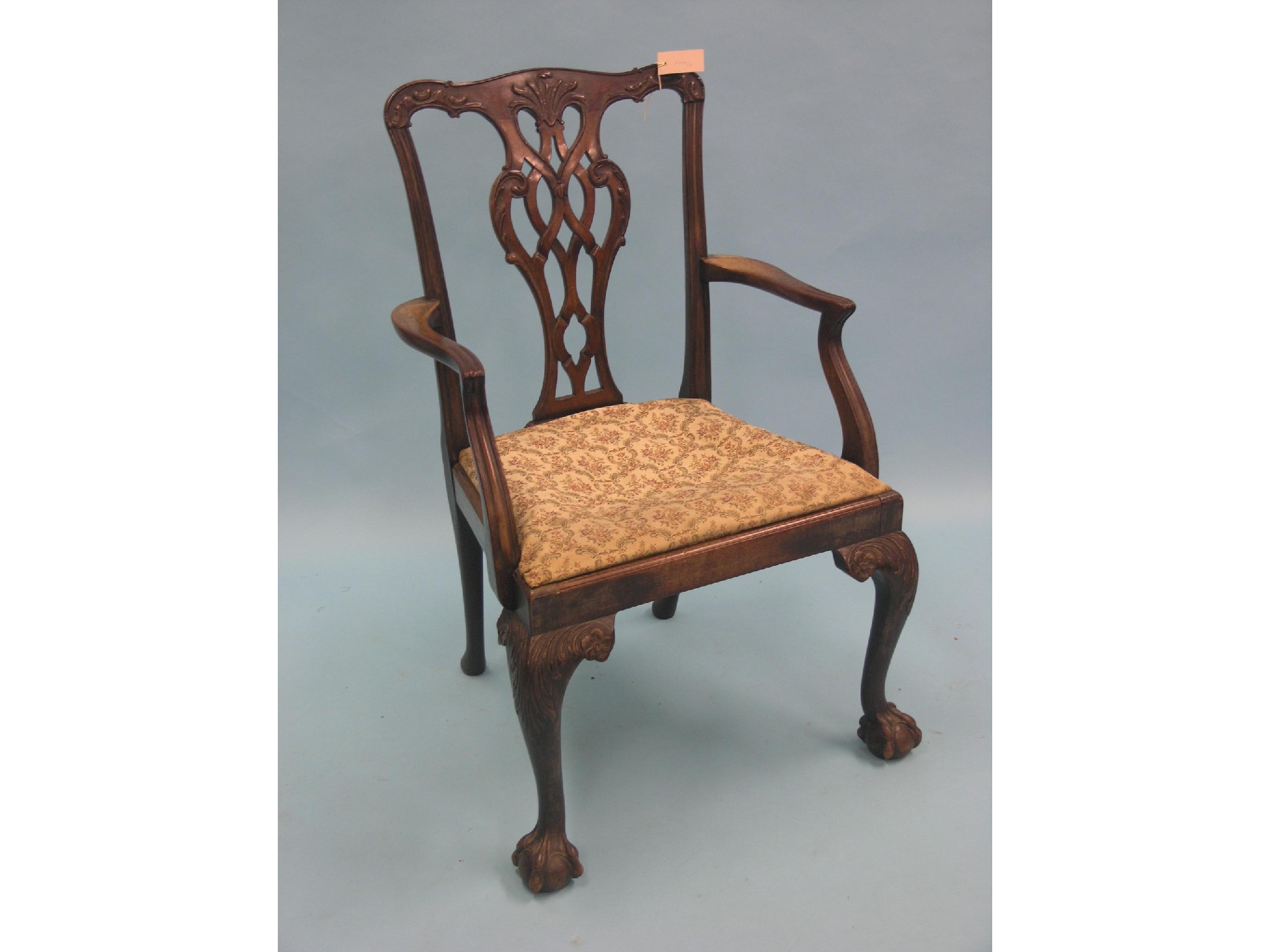 Appraisal: A Victorian Chippendale mahogany dining armchair vase splat carved and