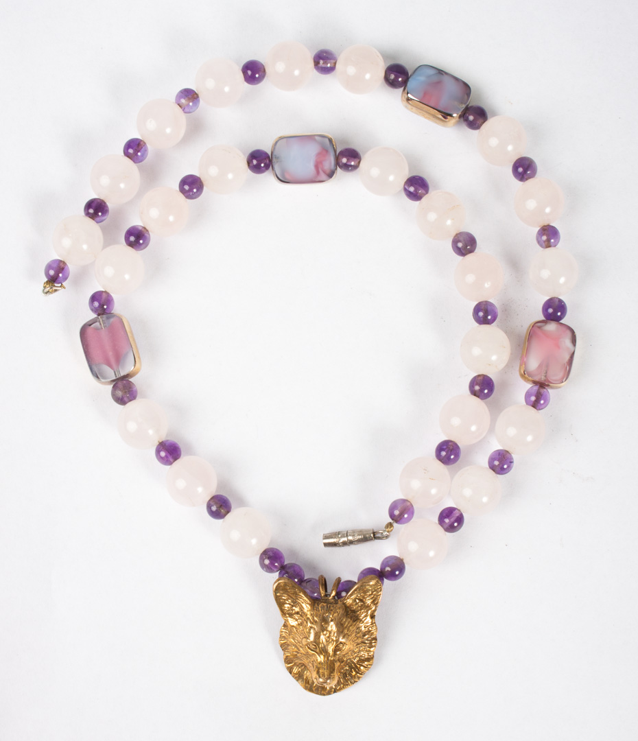 Appraisal: Amethyst bead necklace with fox head pendant