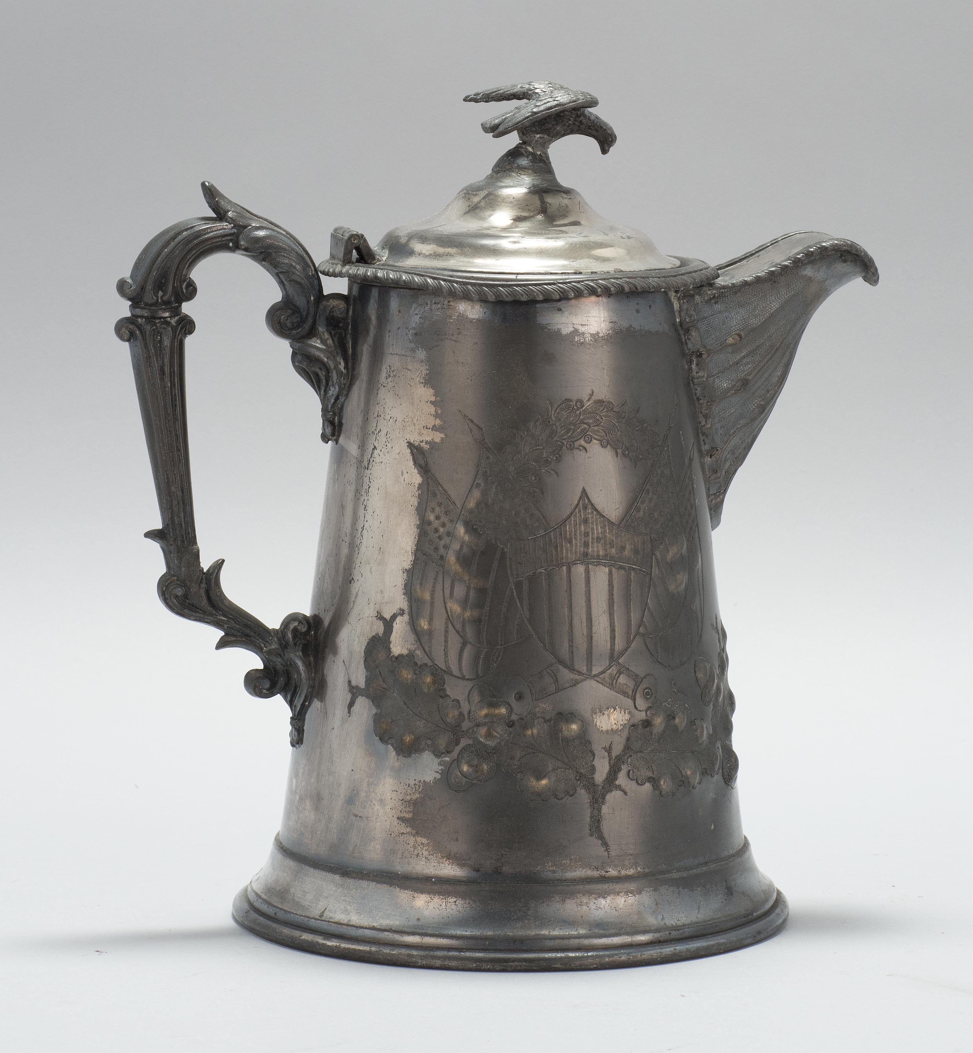 Appraisal: UNUSUAL SILVER PLATED PITCHER With G A R decoration of