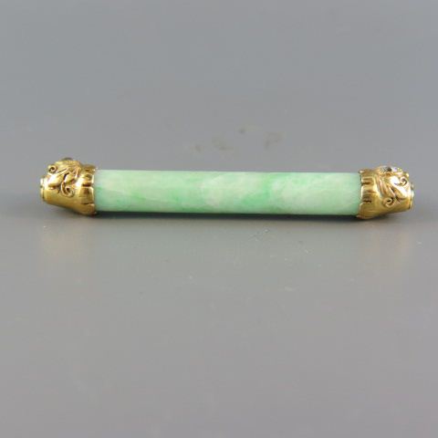 Appraisal: Jade Diamond Bar Pin cylinderical jade diamond on each end