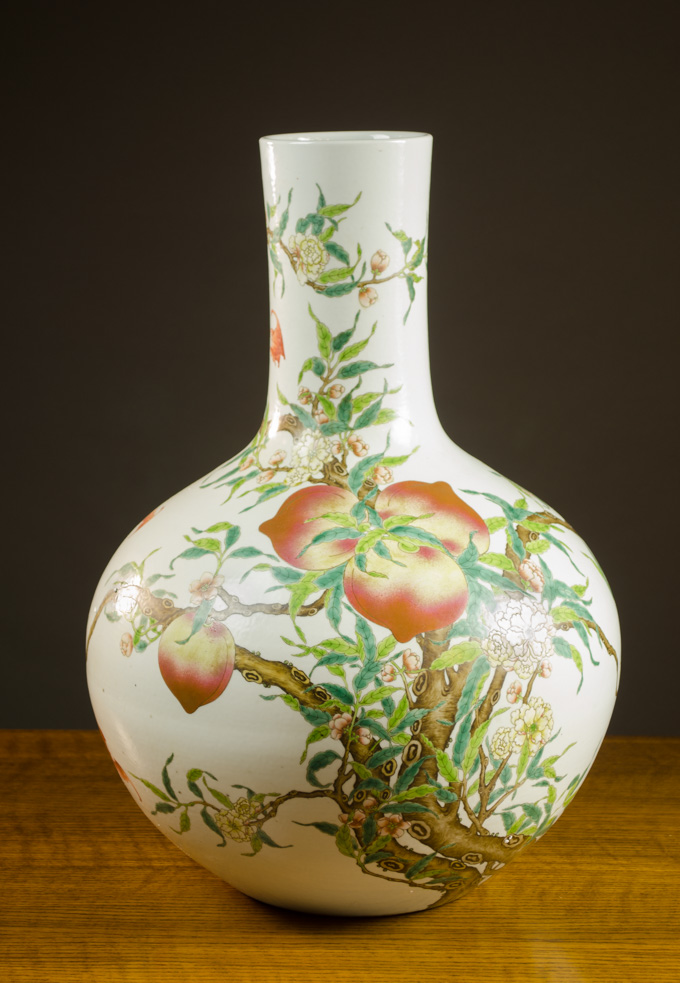 Appraisal: LARGE CHINESE FAMILLE ROSE PORCELAIN 'NINE PEACH' BOTTLE VASE painted