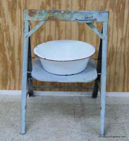 Appraisal: Antique Metal Wash Stand w Large Enamel Wash PanFrom the