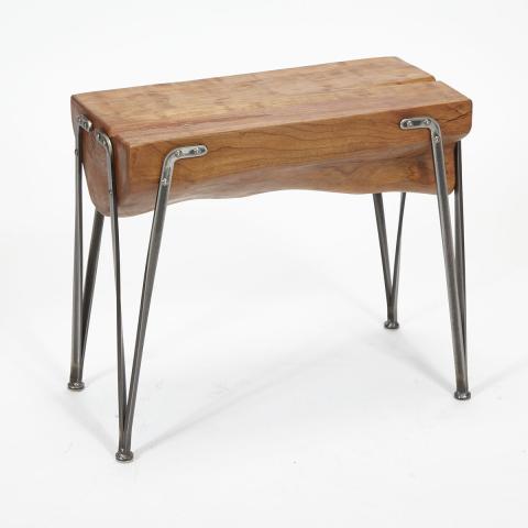 Appraisal: Contemporary Cherry Free Edge Log Table Stool on Wrought Iron