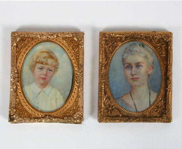 Appraisal: Pair of miniature portraits of a woman and child approx