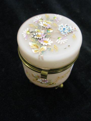 Appraisal: Victorian Art Glass Dresser Box enameled floral sprays on pink