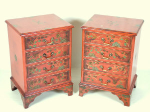 Appraisal: A pair of small red chinoserie decorated chests of four