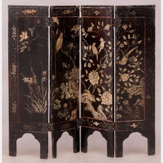 Appraisal: A Diminutive Chinese Carved and Lacquered Four Panel Floor Screen