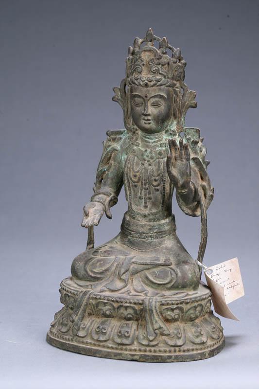 Appraisal: SEATED FIGURE OF A BODHISATTVA Asian th century bronze Seated