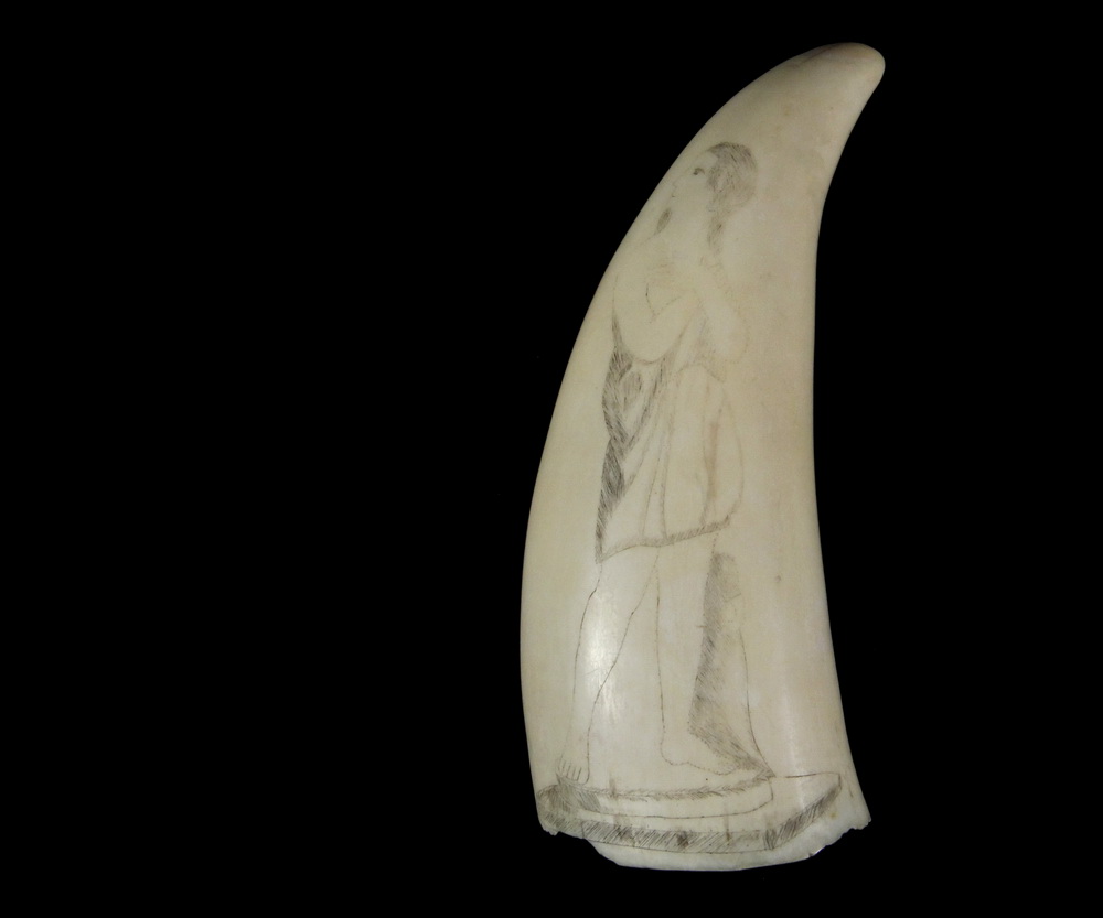 Appraisal: SCRIMSHAWN WHALE'S TOOTH - th c Sailor Decorated Whale's Tooth