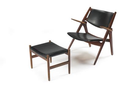 Appraisal: HANS WEGNER FOR CARL HANSEN 'SAWBACK' CHAIR AND STOOL DESIGNED