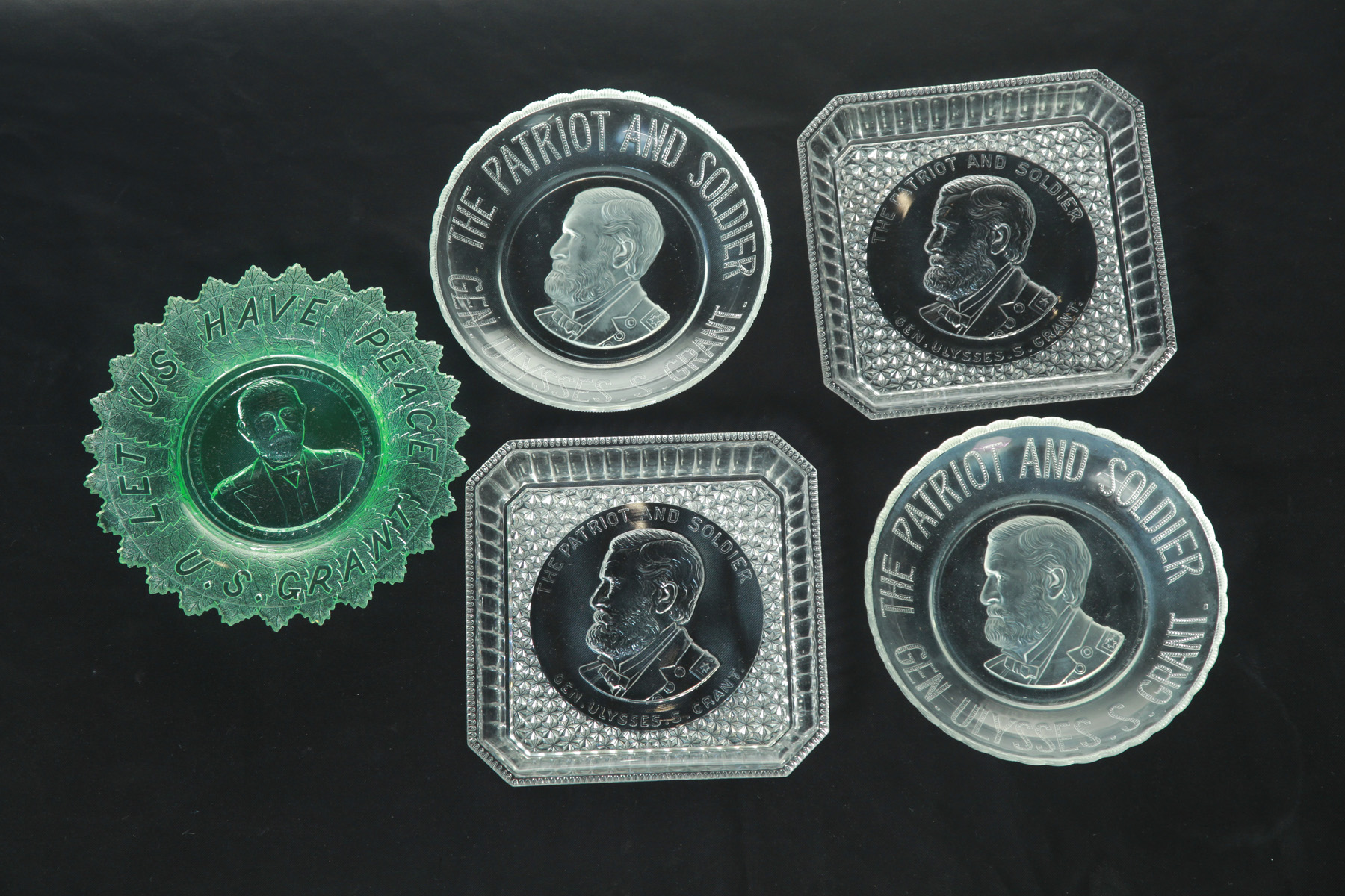 Appraisal: FIVE ULYSSES S GRANT PRESSED GLASS MEMORIAL BREAD PLATES American